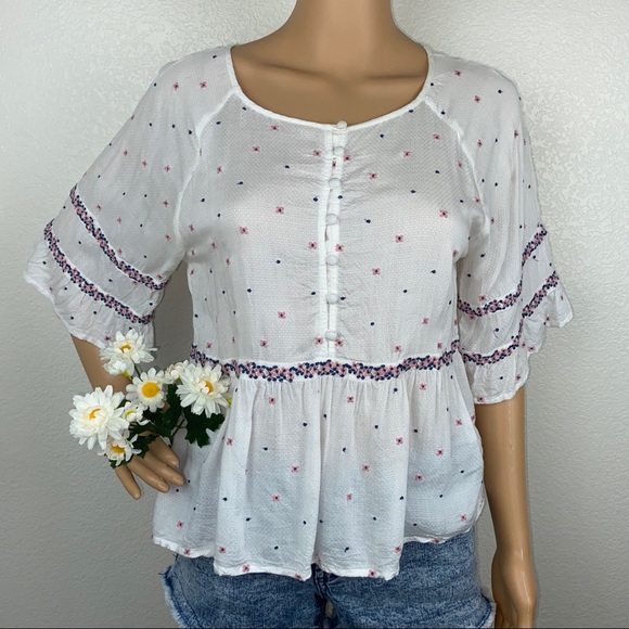 Anthro Velvet Graham Spencer Embroidered Ditzy Floral Babydoll Blouse Top - Picture 3 of 14